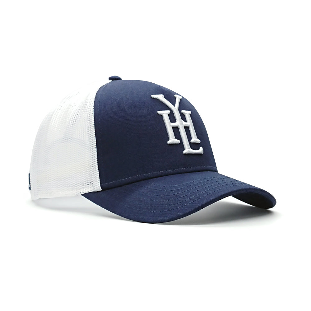 YoungHotLoaded - Navy Blue White Monogram Mesh Trucker
