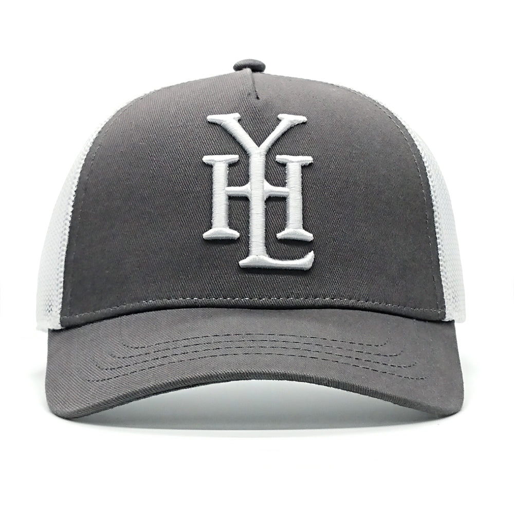 YoungHotLoaded - Kids Grey White Monogram Mesh Trucker