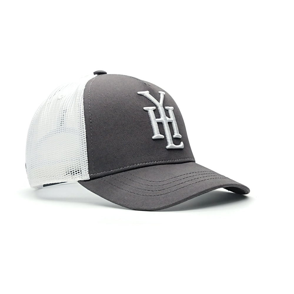 YoungHotLoaded - Kids Grey White Monogram Mesh Trucker