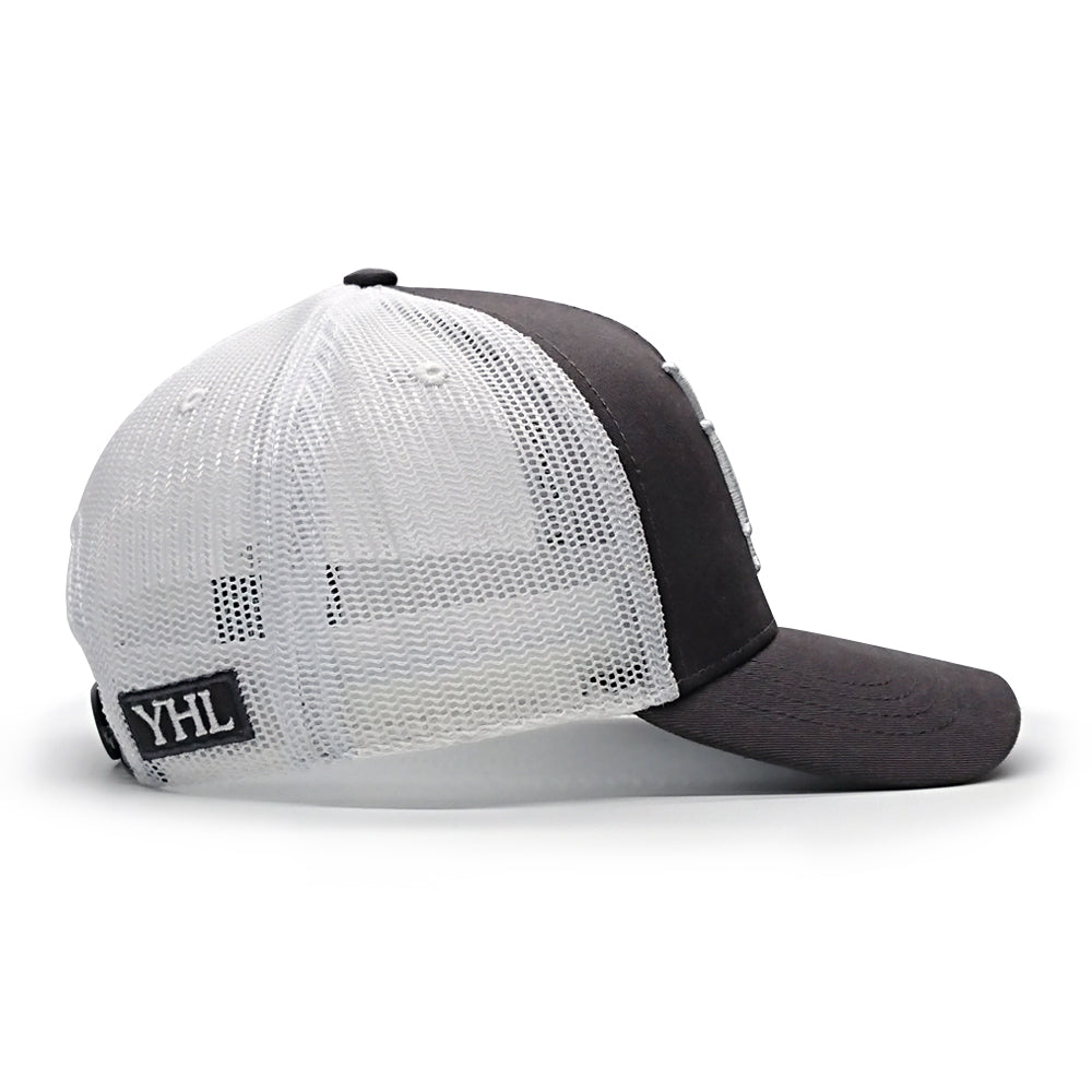 YoungHotLoaded - Kids Grey White Monogram Mesh Trucker